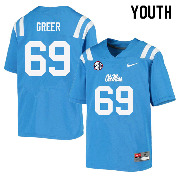 Jack Greer Ole Miss Rebels NCAA Youth Powder Blue #69 Stitched Limited College Football Jersey HDX4758WU